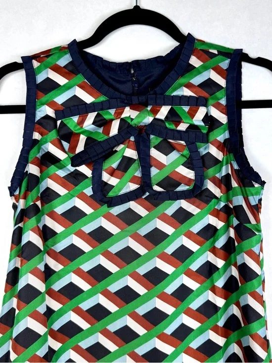 J CREW Silk Dress in Ratti Graphic Diamond Print - G8437 - Sz 0 - Picture 5 of 12